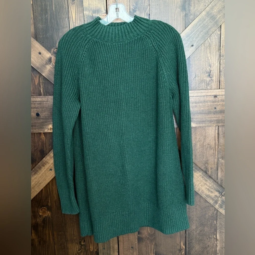 NWT LANDS’ END Drifter Mock Turtleneck 100% Cotton Hunter Green Sweater M